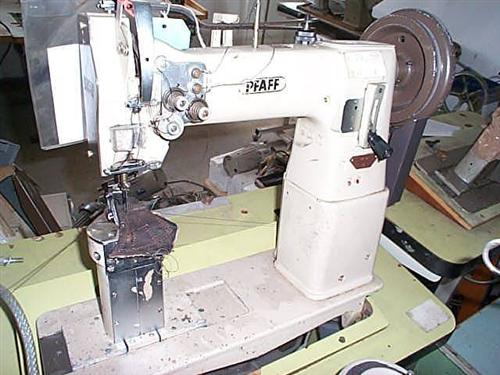 PFAFF Kl. 594-944/01 two needle post bed sewing machine with drop feed , large rotary hooks, complete on table