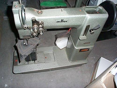 ADLER Kl. 168-204 S two needle post bed sewing machine with drop feed, large rotary hooks, complete on table