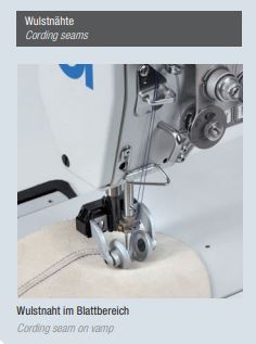Dürkopp Adler Kl. 527 i 847 E060  - Zweinadel-Nähmaschine für  mittleren bis mittelschweren Materialien in der Schuhindustrie   E 060  für Wulstnähte ausgestattet mit großen Greifer ausgerüstet,maximale Überstichbreite von 10 mm,Fadenabschneidung 